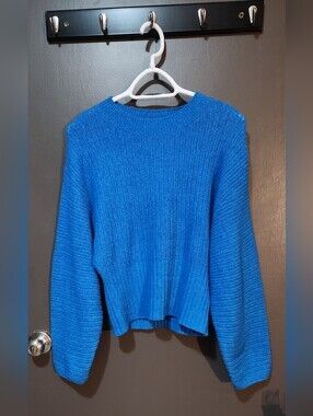 Pink Rose Electric Blue Ribbed Crewneck Sweater